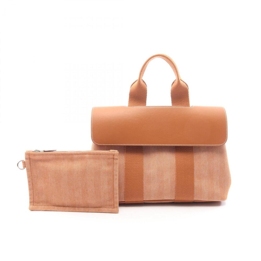 Hermes Valparaiso PM Gold Handbag, Canvas and Leather (Veau Swift), Toile Che...